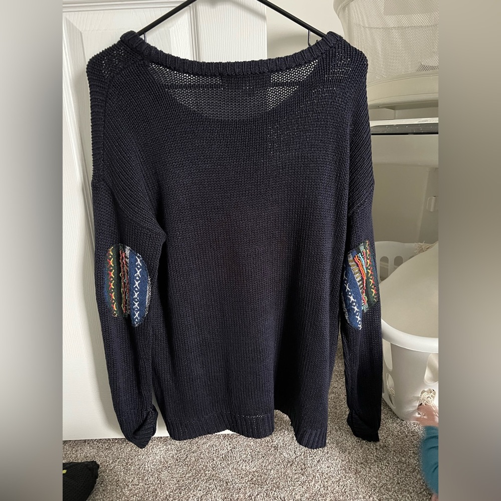 Beaded Elbow Patch Navy Sweater